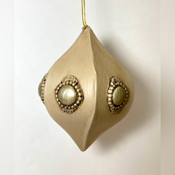 EMBELLISHED Hand Painted 6 Sided Paper Mache Dot Christmas Tree Ornament Art - Picture 5 of 6